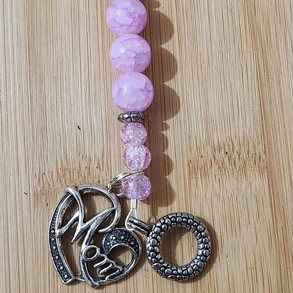 Hand Crafted Bracelet Mom Charm Lavender Quartz Crackle Beads Silver Clasp 10" - Picture 2 of 6